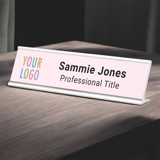 ピンク2x8デスク名プレート会社ロゴ変更可 デスクネームプレート