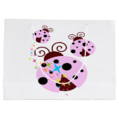 ピンク3および星を持つ黒いてんとう虫 ラージペーパーバッグ (裏面)