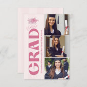 ピンク3写真コケット弓の卒業 案内状 (正面/裏面)