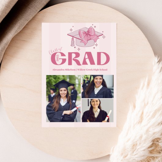 ピンク3写真コケット弓卒業パーティー 案内状