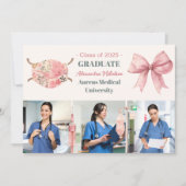 ピンク3写真水彩看護学校卒業 案内状 (正面)