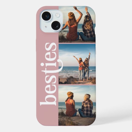 ピンク3枚の写真最高の友だちお好み編集可能カラー iPhoneケース (裏面)