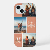 ピンク3枚の写真最高の友達編集可能カラーモノグラム iPhone 15ケース (裏面)