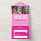 ピンク3枚の写真55th Birthdayパーティー オールインワン招待状 (内側)