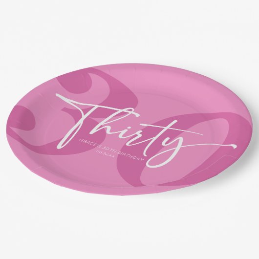 ピンク30回第30回誕生日パーティー ペーパープレート (アングル)