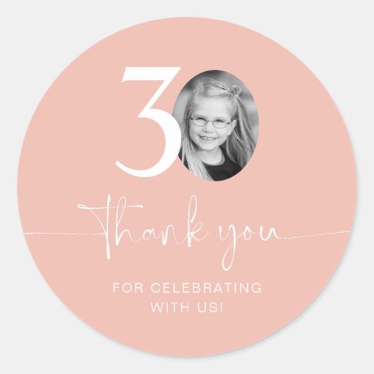 ピンク30歳の誕生日ありがとう ラウンドシール (正面)