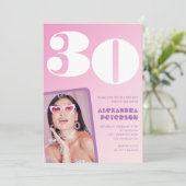 ピンク30歳の誕生日招待状レトロ写真 招待状 (スタンド正面)