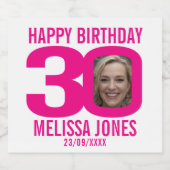 ピンク30th誕生日カスタム写真名ラベル ビールラベル (シングルラベル)