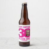 ピンク30th誕生日カスタム写真名ラベル ビールラベル (正面)