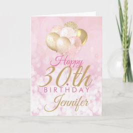 ピンク30th誕生日グリッターバルーン カード