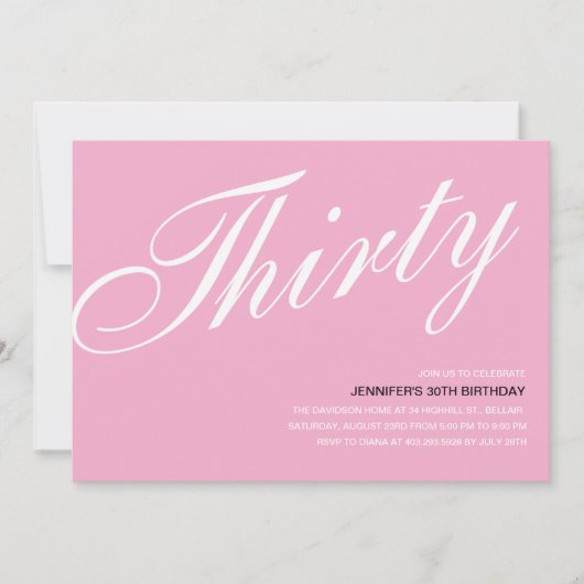 ピンク30th誕生日招待状 招待状 (正面)