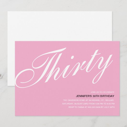 ピンク30th誕生日招待状 招待状 (正面/裏面)