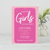 ピンク34th誕生日招待状ガールトレンディー ガーリー 招待状 (スタンド正面)