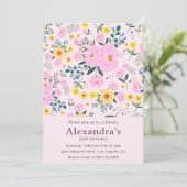 ピンク35th誕生日招待状ボホーフローラシック 招待状 (スタンド正面)