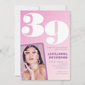ピンク39歳の誕生日招待状レトロ写真 招待状 (正面)