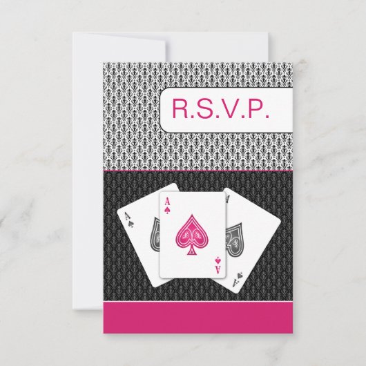 ピンク3 aces vegas wedding rsvp card, 3.5 x 5 (正面)