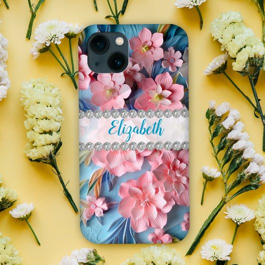 ピンク3Dプリムローズ、ダイヤモンドフレームカスタム Case-Mate iPhoneケース