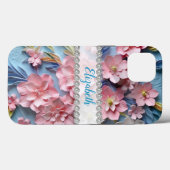 ピンク3Dプリムローズ、ダイヤモンドフレームカスタム Case-Mate iPhoneケース (裏面 (横))