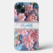 ピンク3Dプリムローズ、ダイヤモンドフレームカスタム Case-Mate iPhoneケース (裏面)