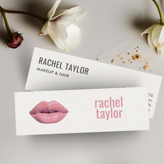 ピンク3Dホットメイクビジネスカード スキニー名刺