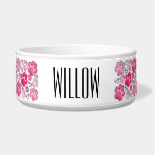 ピンク3Dポープリントとハートドッグウォーターフード ボウル