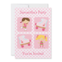 ピンク4の正方形のローラースケートのパーティの招待状