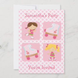 ピンク4の正方形のローラースケートのパーティの招待状 招待状