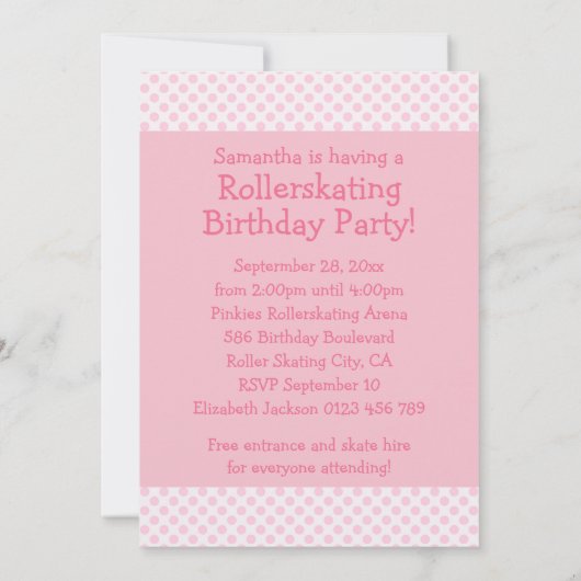 ピンク4の正方形のローラースケートのパーティの招待状 招待状 (裏面)