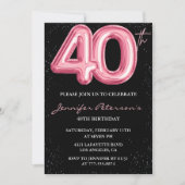 ピンク40歳の誕生日招待状バルーングラムブラック 招待状 (正面)