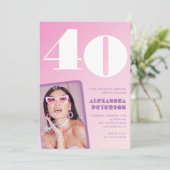 ピンク40歳の誕生日招待状レトロ写真 招待状 (スタンド正面)