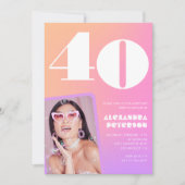 ピンク40歳の誕生日招待状レトロ写真 招待状 (正面)