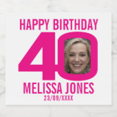 ピンク40th誕生日カスタム写真名ラベル ビールラベル (シングルラベル)