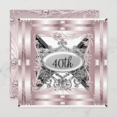 ピンク40th誕生日パーティの招待状任意の大事な行事 招待状 (正面/裏面)