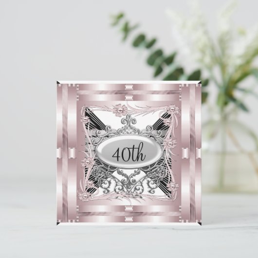 ピンク40th誕生日パーティの招待状任意の大事な行事 招待状 (スタンド正面)