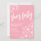 ピンク40th誕生日パーティー 招待状 (正面)