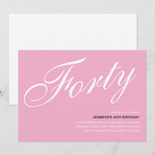 ピンク40th誕生日招待状 招待状 (正面/裏面)