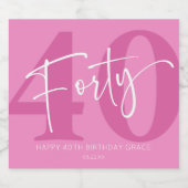 ピンク40th40th誕生日パーティーギフト スパークリングワインラベル (シングルラベル)