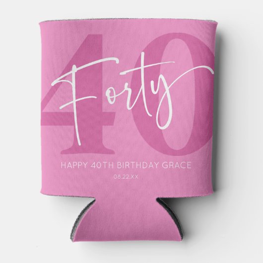 ピンク40th40th誕生日パーティーギフト 缶クーラー (正面)
