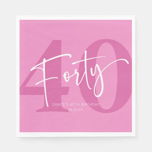 ピンク40th40th誕生日パーティー スタンダードランチョンナプキン (正面)