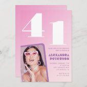 ピンク41歳の誕生日招待状レトロ写真 招待状 (正面/裏面)