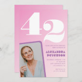 ピンク42歳の誕生日招待状レトロ写真 招待状 (正面/裏面)
