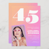 ピンク45歳の誕生日招待状レトロ写真 招待状 (正面/裏面)