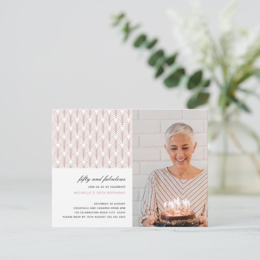 ピンク50と素晴らしいアールデコ写真50歳の誕生日 ポストカード (スタンド正面)