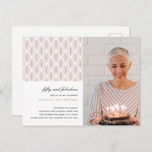 ピンク50と素晴らしいアールデコ写真50歳の誕生日 ポストカード (正面/裏面)