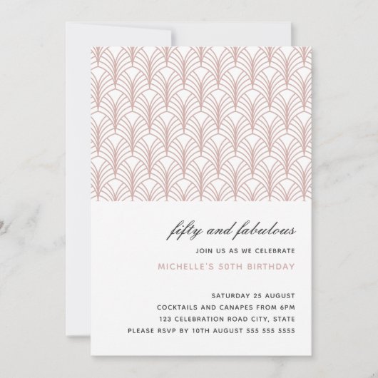 ピンク50と素晴らしいアールデコ50歳の誕生日 招待状 (正面)