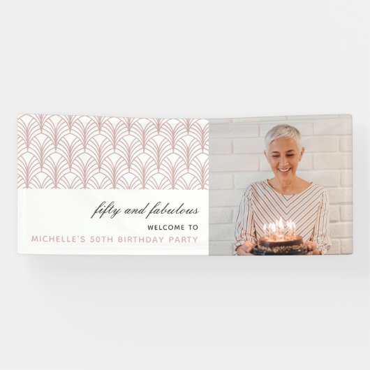 ピンク50と素晴らしいアールデコ50誕生日 横断幕 (横)