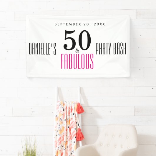 ピンク50と素晴らしいタイポグラフィ50誕生日 横断幕 (インサイチュ)