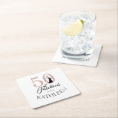 ピンク50と素晴らしい誕生日パーティー名前をカスタムする スクエアペーパーコースター (インサイチュ)