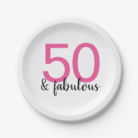 ピンク50と素晴らしい誕生日パーティー紙プレート