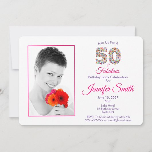 ピンク50と素晴らしい50誕生祝い 招待状 (正面)